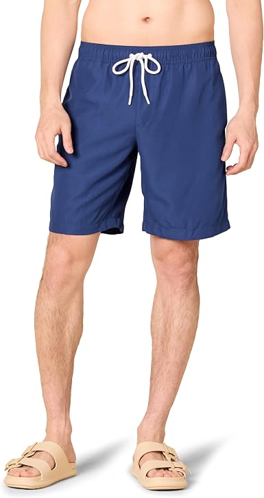 Essentials Men's 9" Swim Trunks with Mesh Lining, Pockets, Drawstring Closure