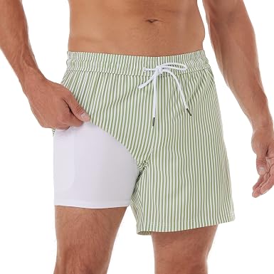 Men's Swim Trunks Swim Shorts Quick Dry 5 inch Inseam Beach Shorts with Compression Liner and Zipper Pocket