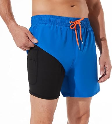 Men's Swim Trunks Swim Shorts Quick Dry 5 inch Inseam Beach Shorts with Compression Liner and Zipper Pocket